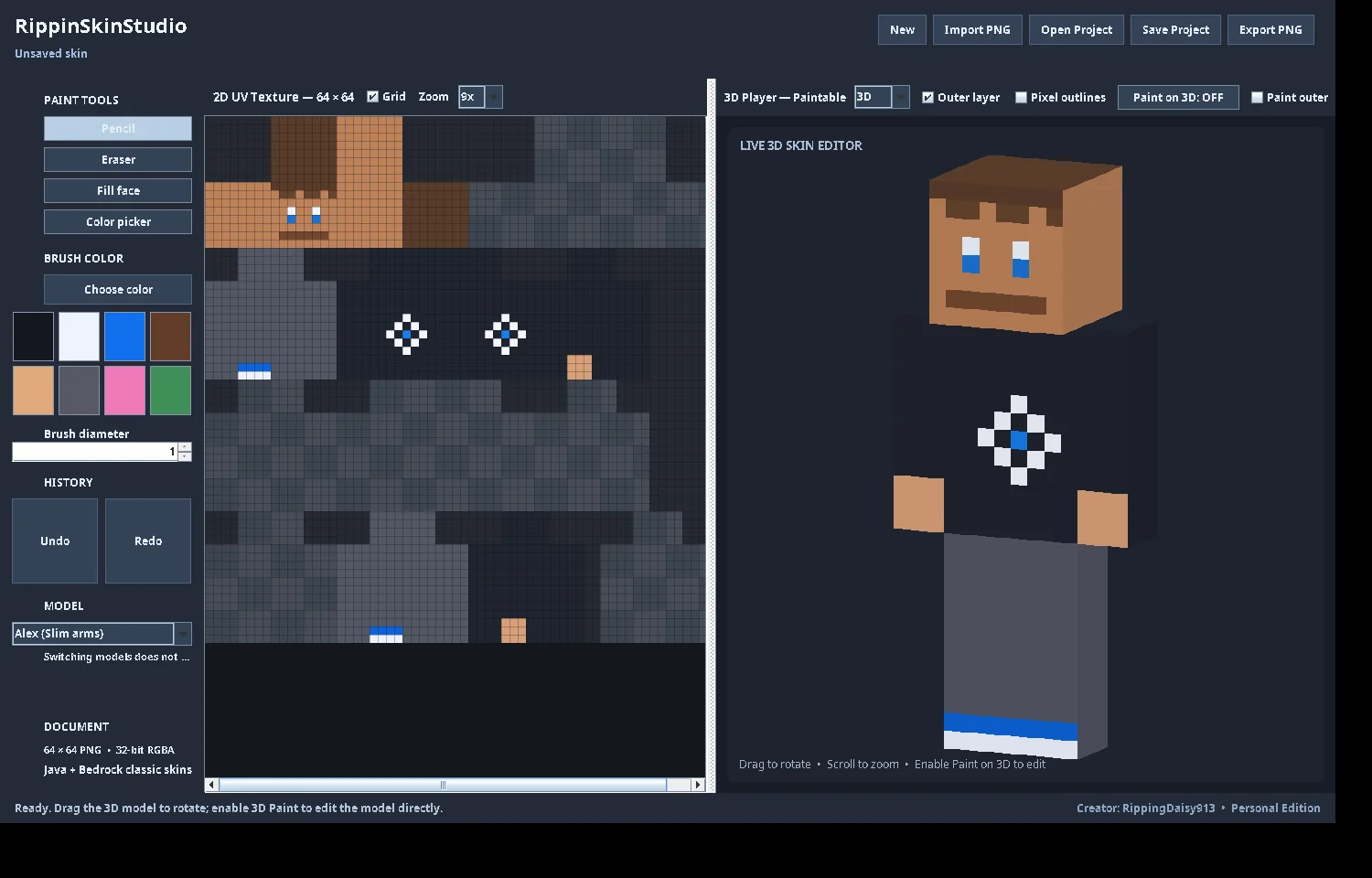 SkinStudio player editor — earlier 1.0.0 test capture